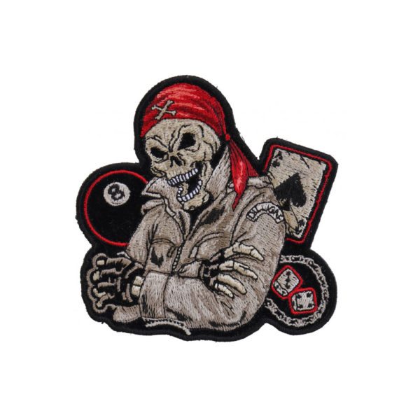 Biker Guy Skull with Ace of Spades, 8 Ball and Dice Kangasmerkki Patch - 10x10cm