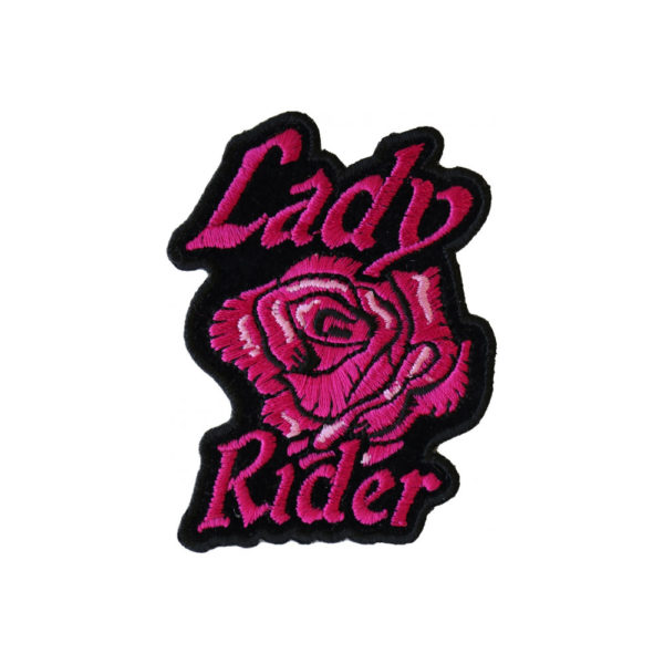 Lady Rider Pink Rose Kangasmerkki - Iron on Patch - 5,5x7,5cm