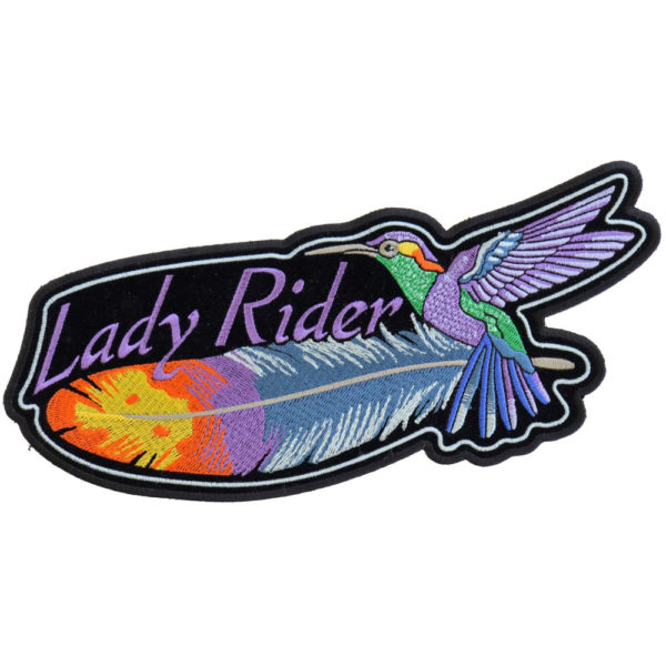 Hummingbird Lady Rider Feather Kangasmerkki - Embroidered Iron on Patch - 23x9,5cm