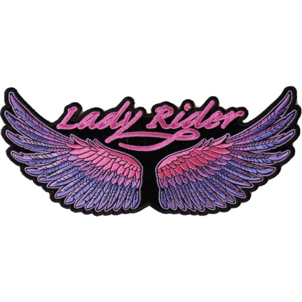 Lady Rider Pink Wings Kangasmerkki - Embroidered Iron on Patch - 25x11,5cm